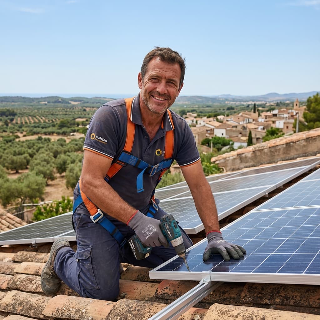 Solar installer working on roof